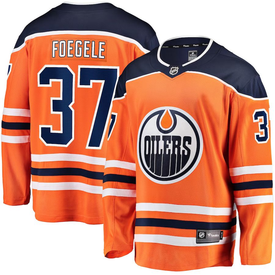 Men Edmonton Oilers #37 Warren Foegele Fanatics Branded Orange Home Breakaway Player NHL Jersey->edmonton oilers->NHL Jersey